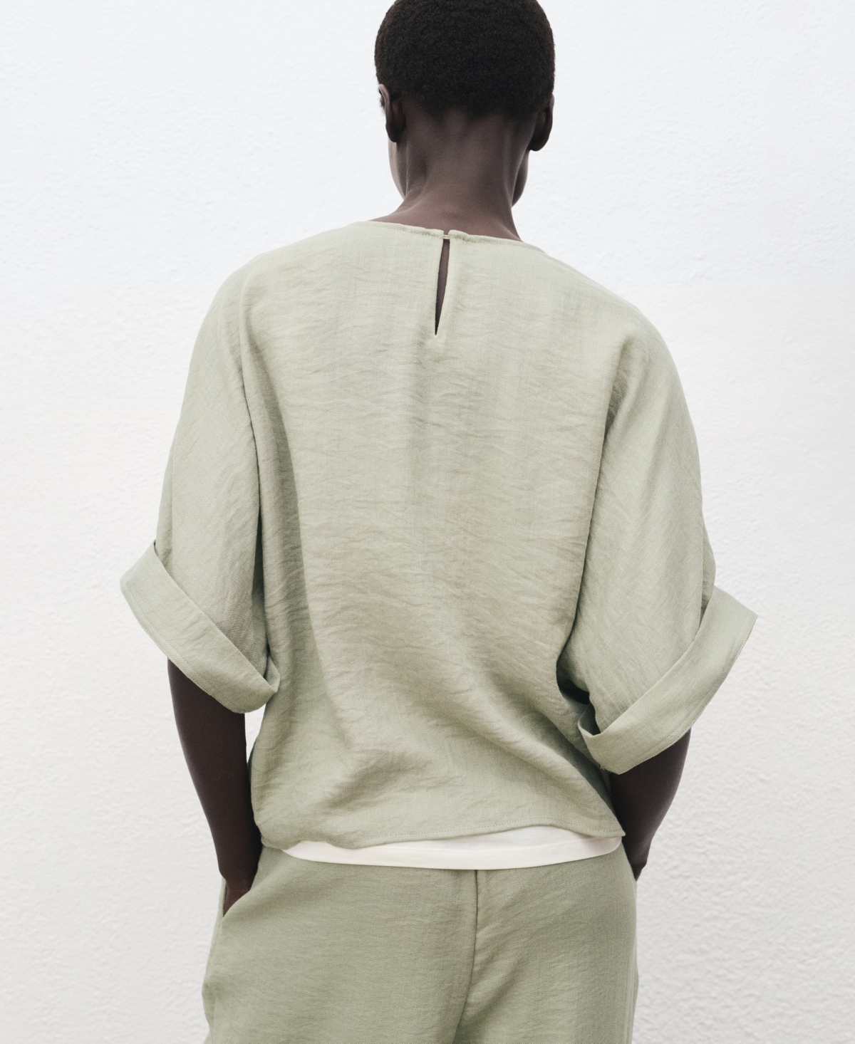 Mango Oversize Blouse With Rolled-up Sleeves In Green