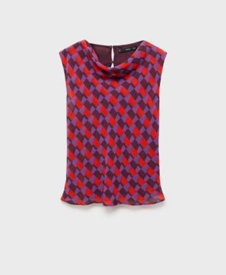 Women's Draped Collar Printed Blouse
