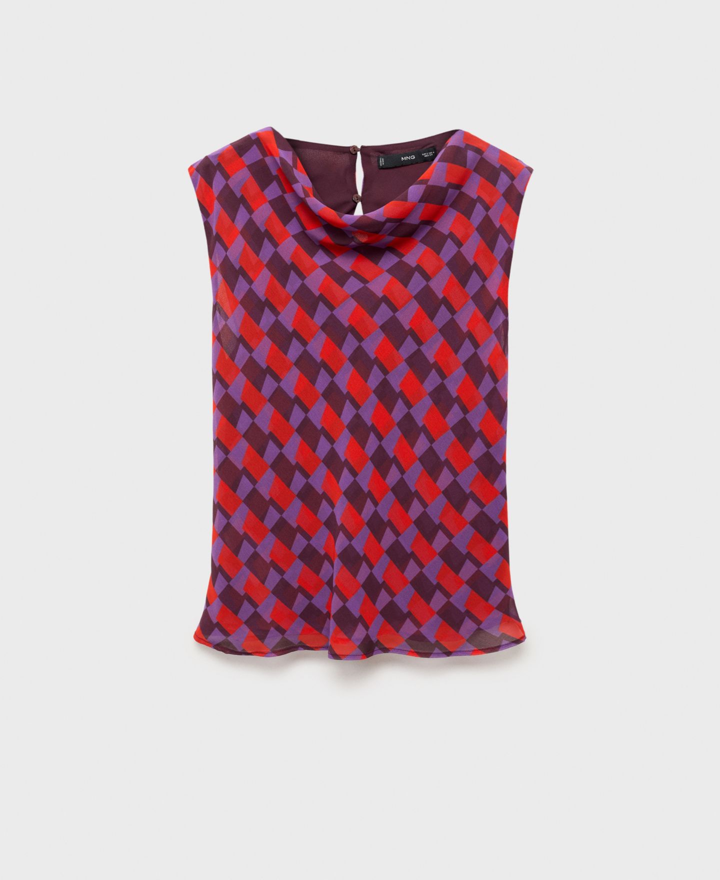Женская блузка Mango Draped Collar Printed, цвет: Фиолетовый — фото 7