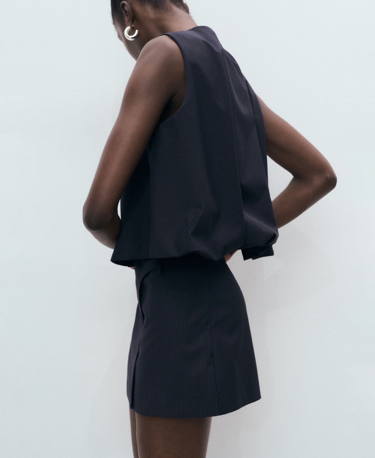 Mango Pinstriped Short Skirt Navy In Black