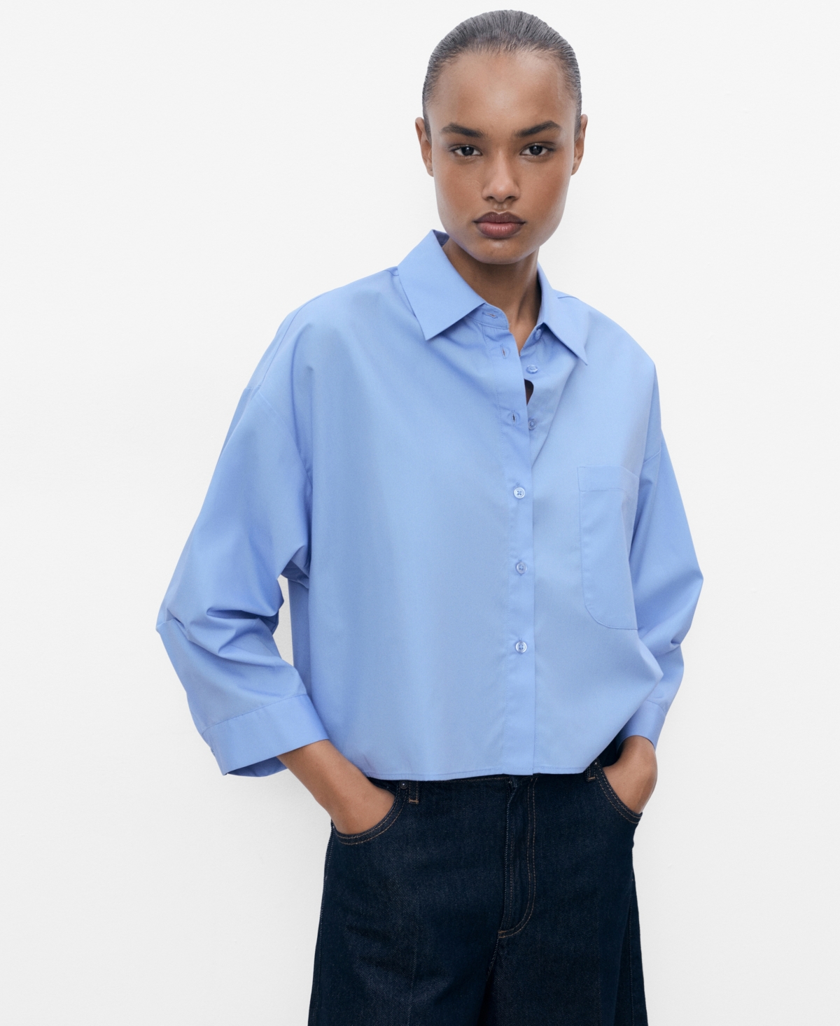 Mango Oversize Button-up Shirt In Blue