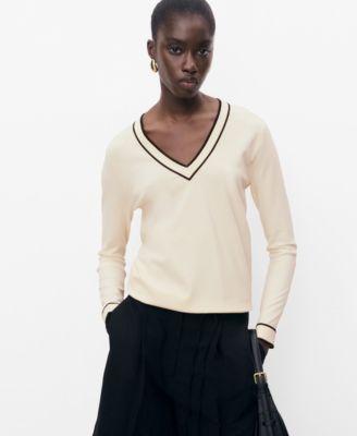 MANGO - Women's Contrasting V-Neck Sweater