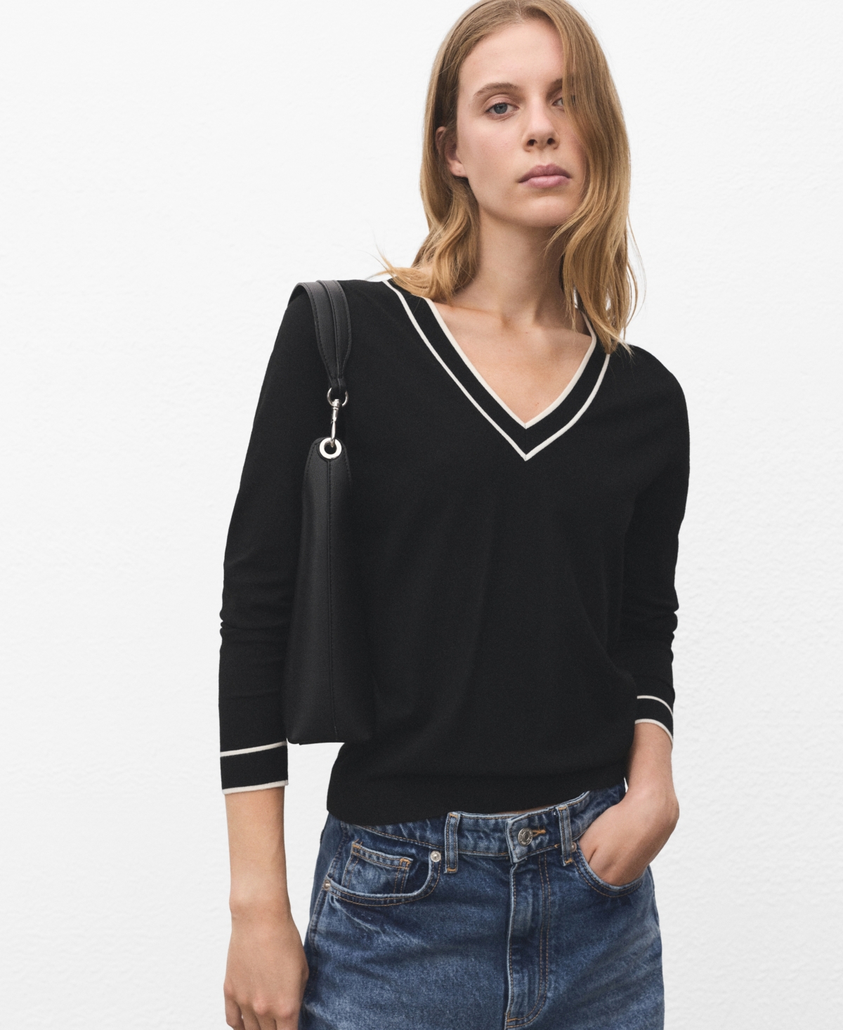 Mango Contrast V-neck Sweater In Multi
