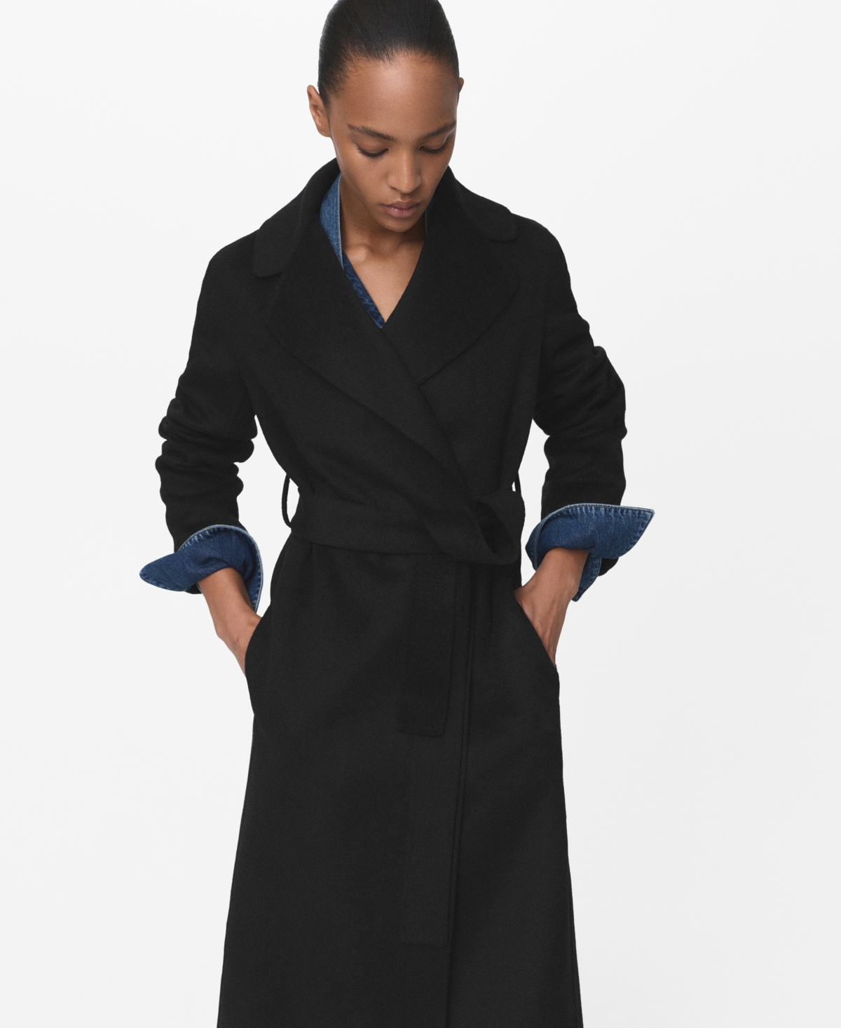 Mango Women's Handmade Belt Wool Coat In Black