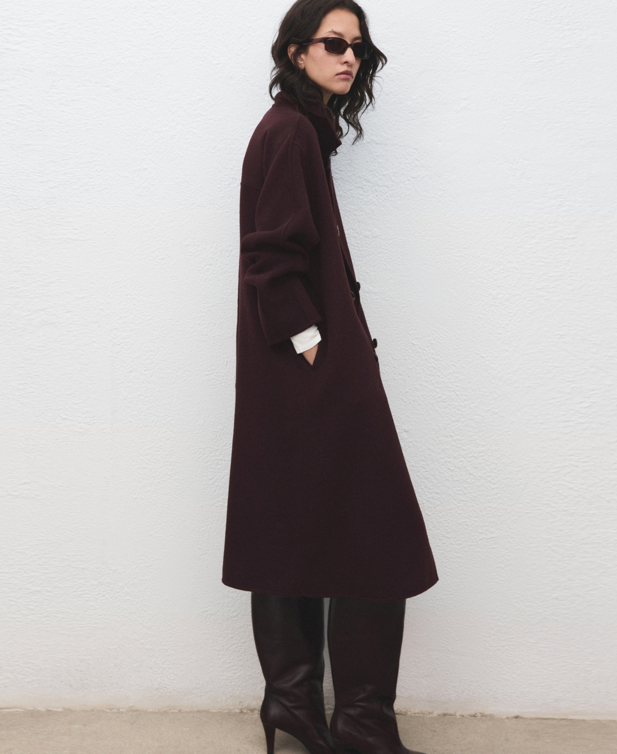 Mango Manteau Laine Fait Main Oversize Lie De Vin - Femme - Xxs -  In Burgundy