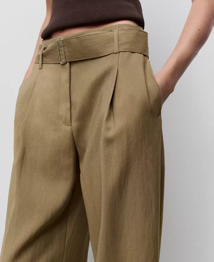 Women's Belted Paper Bag Pants - thumbnail 9