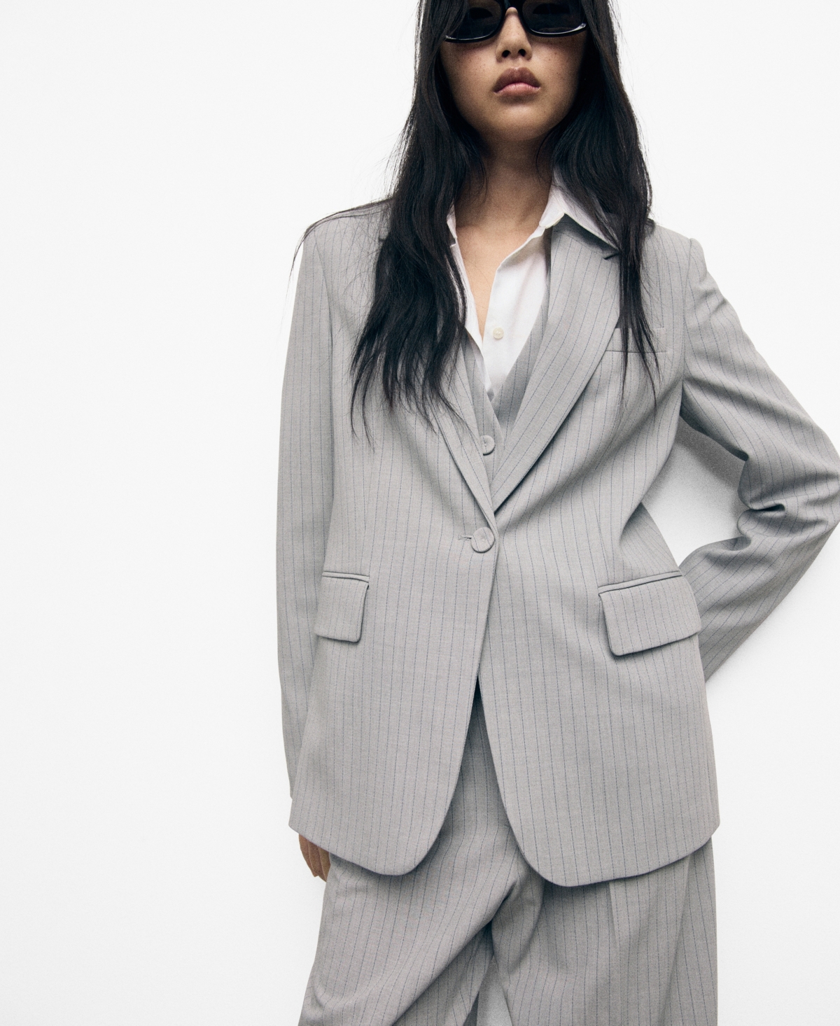 Mango Women's Pinstripe Suit Jacket In Gray