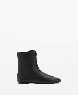 MANGO - Women's Lace-Up Leather Ankle Boots