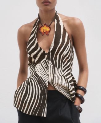Women's Zebra-Print Linen Vest