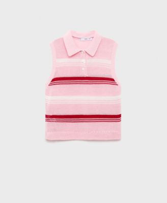 MANGO - Women's Polo Neck Striped Knit Top