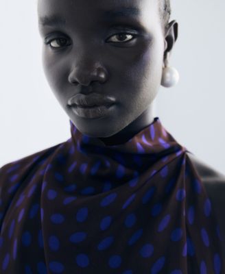 Women's Draped Collar Polka-Dot Blouse