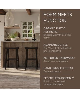 Vincent Wooden Rustic Aesthetic Kitchen Bar Stool, set of 2