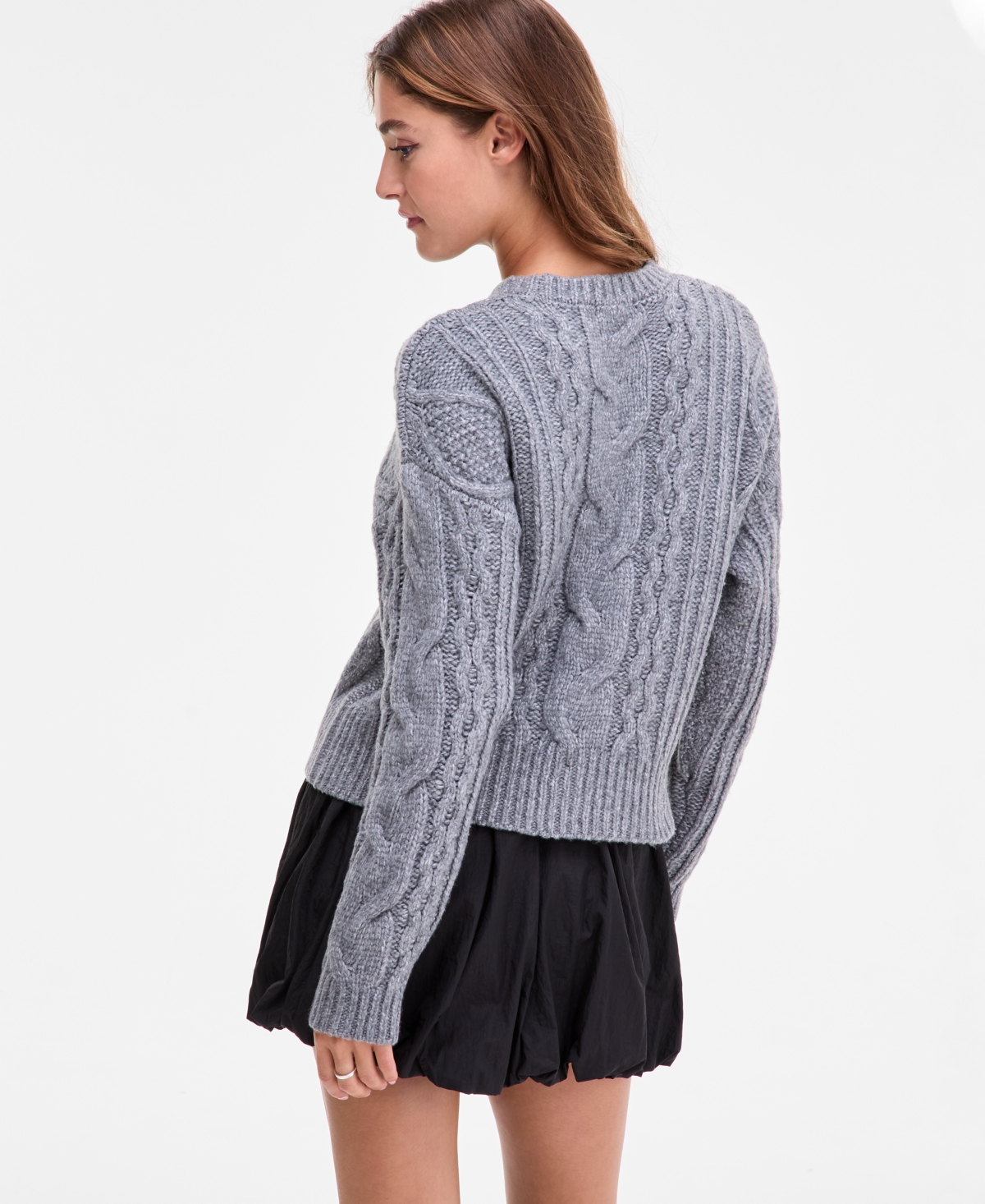 Bar Iii Women's Cropped Cable-knit Sweater In Gray
