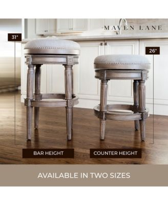 Pullman Backless Bar Stool in Reclaimed Oak Finish w/ Ash Grey Fabric Upholstery, Set of 4