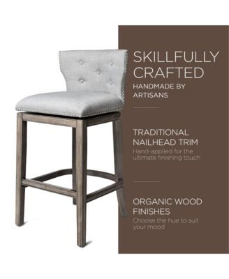 Hugo Bar Stool in Reclaimed Oak Finish with Ash Grey Fabric, Set of 2