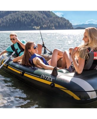Seahawk 3 Person Inflatable Rafting Boat Set with Aluminum Oars and Pump