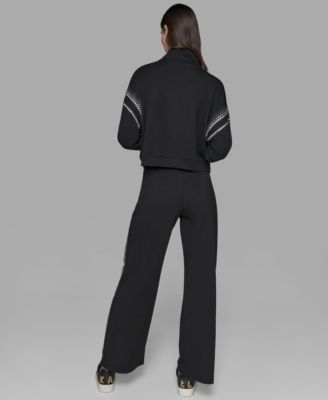 Women's Rhinestone Trim Front Zip Jacket