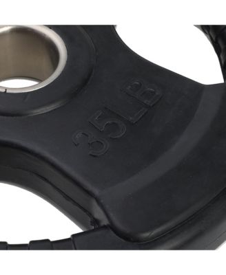 35 Pound Olympic Rubber Coated Weight Plate w/Tri Grip Handle, Black