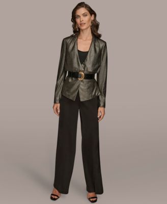 Women's Novelty Belted Collared Jacket, Regular & Petites