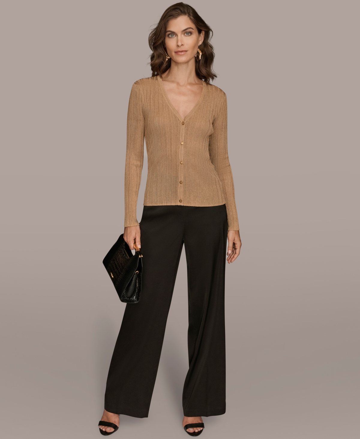 Donna Karan New York Metallic Cardigan In Gold