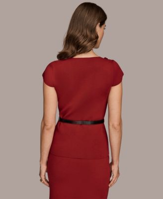 Women's Short Sleeves Asymmetric Belted Sweater