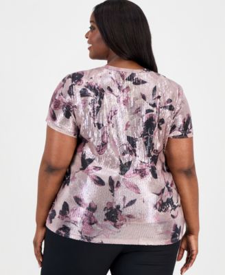 Plus Size Sequinned Short-Sleeve Top