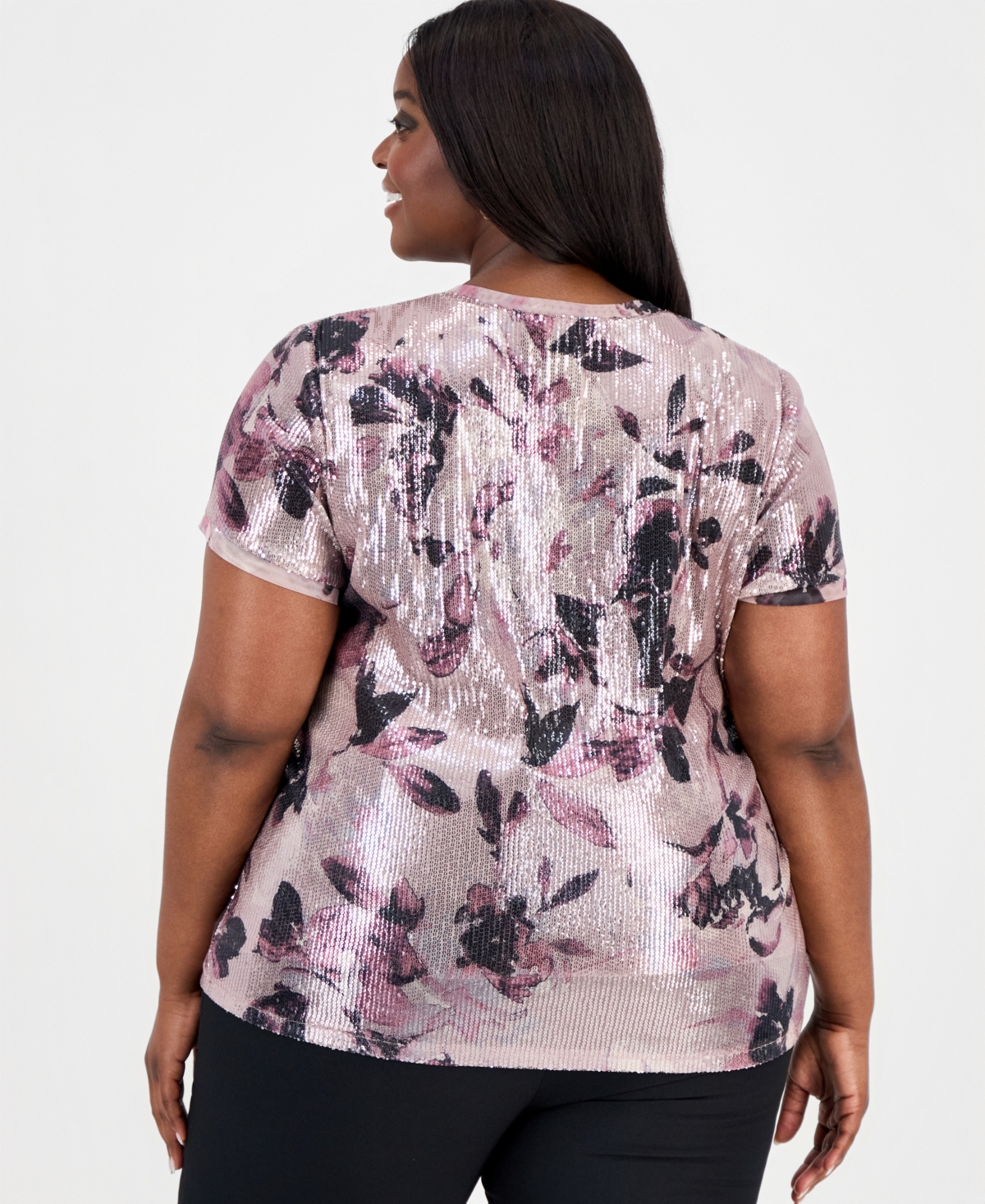 Anne Klein Plus Sequinned Short-Sleeve Top