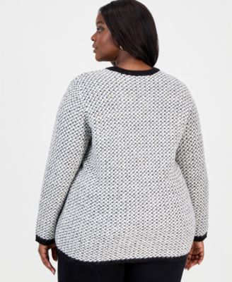 Plus Size Metallic-Threaded Boucl&eacute; Cardigan