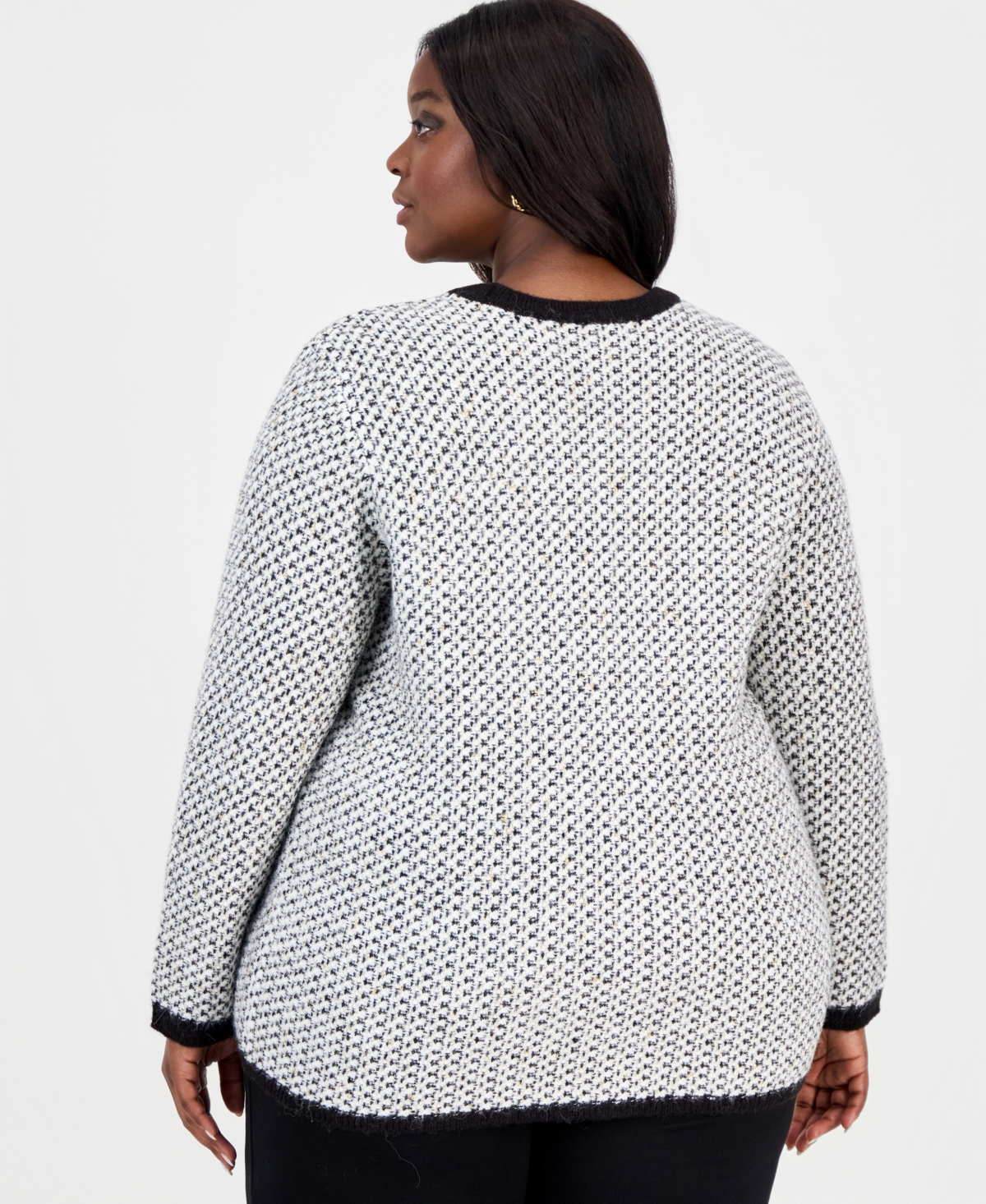 Anne Klein Plus Metallic-Threaded Boucle Cardigan