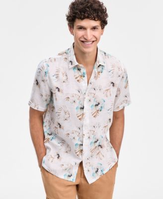 Club Room - Men's Hibiscus Short-Sleeve Button-Up Linen Shirt
