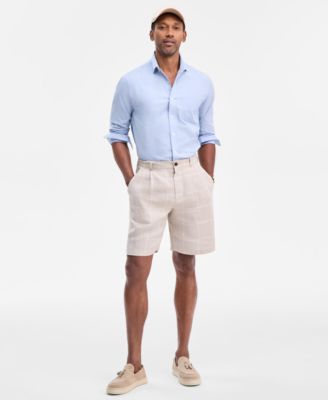 Men's Classic-Fit Window Pane Linen Shorts, Macy's Exclusive