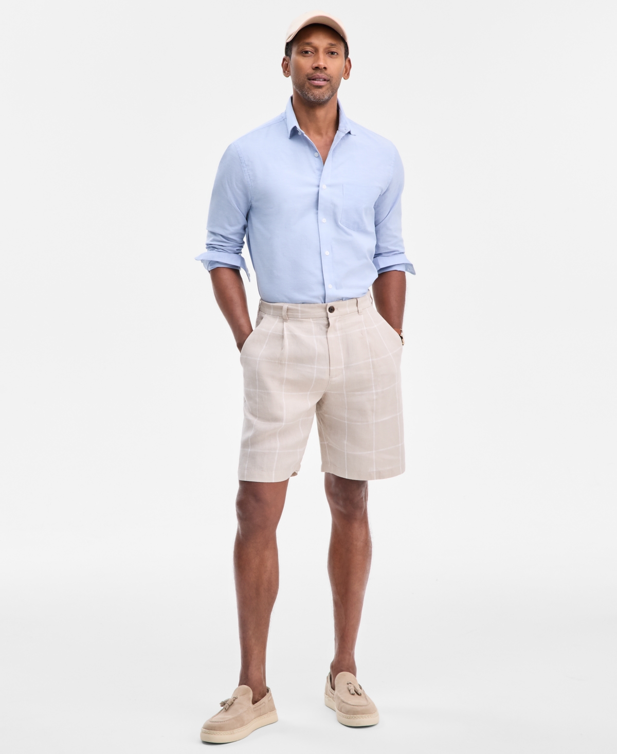 Club Room Men's Classic-Fit Window Pane Linen Shorts, Macy's Exclusive