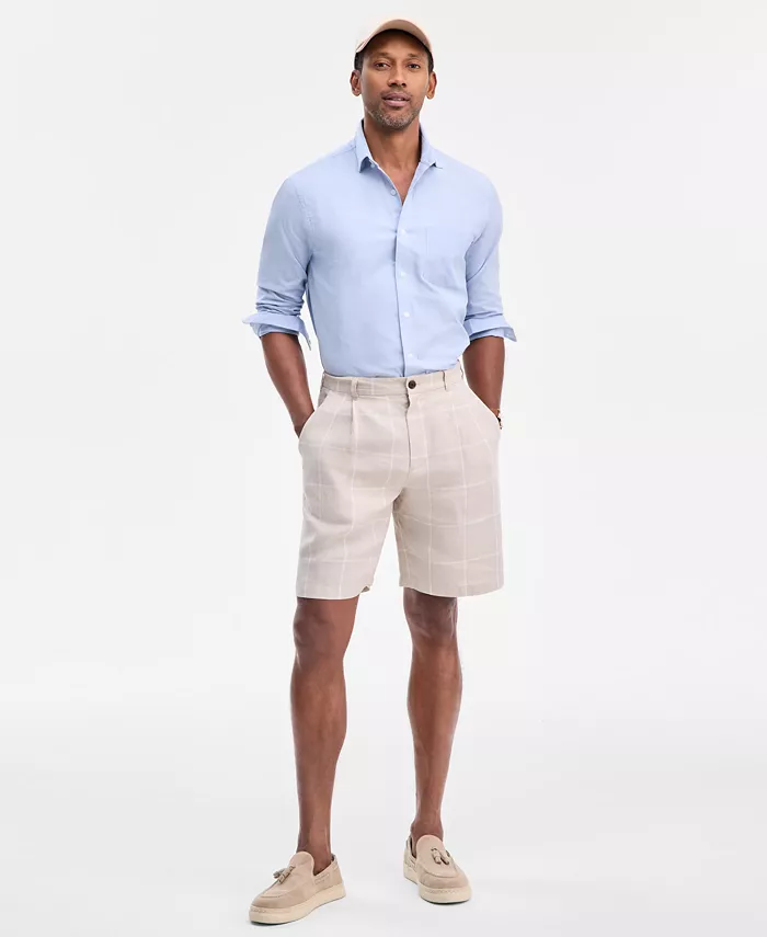 Men's Classic-Fit Window Pane Linen Shorts - thumbnail 2