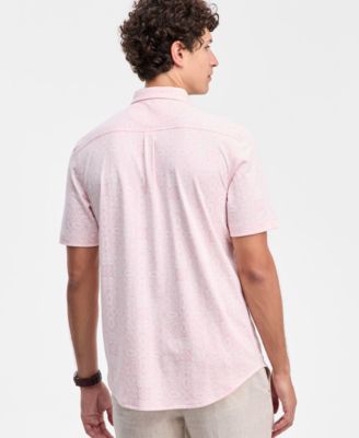 Men's Pima Cotton Medal Print Short-Sleeve Button-Up Knit Shirt, Macy's Exclusive