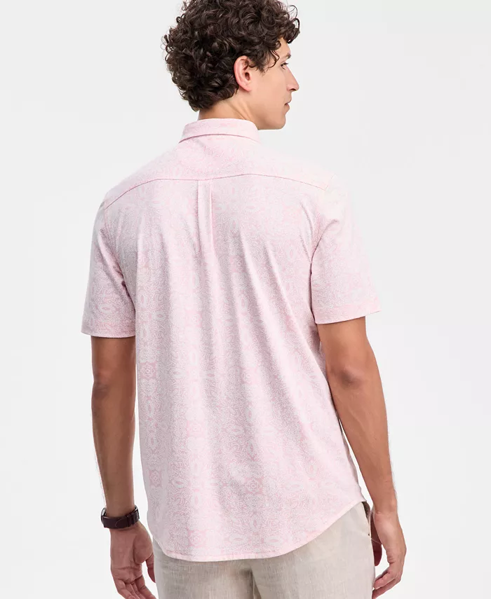 Men's Pima Cotton Medal Print Short-Sleeve Button-Up Knit Shirt - thumbnail 3