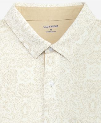 Men's Pima Cotton Medal Print Short-Sleeve Button-Up Knit Shirt