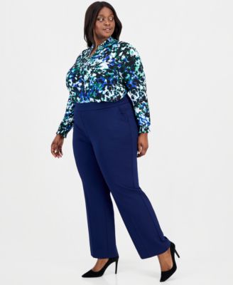 Plus Size Mid-Rise Pull-On Straight Pants