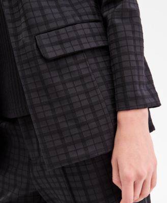 Women's Plaid Jacquard Knit Boyfriend Blazer