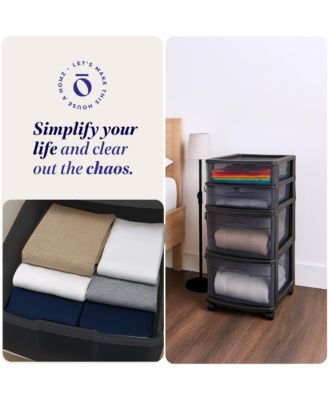 Tall Solid Plastic 4 Drawer Medium Storage Cart with Caster Wheels, Black