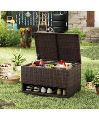 48 Gallon Deck Box with Shoe Rack Waterproof Liner Lid Outdoor Storage Box