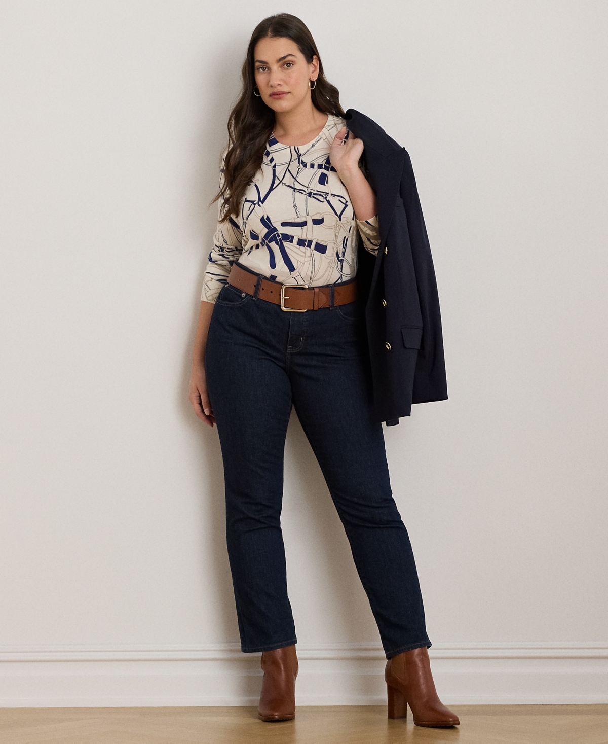 Lauren Ralph Plus Belting-Print Slim Fit Sweater