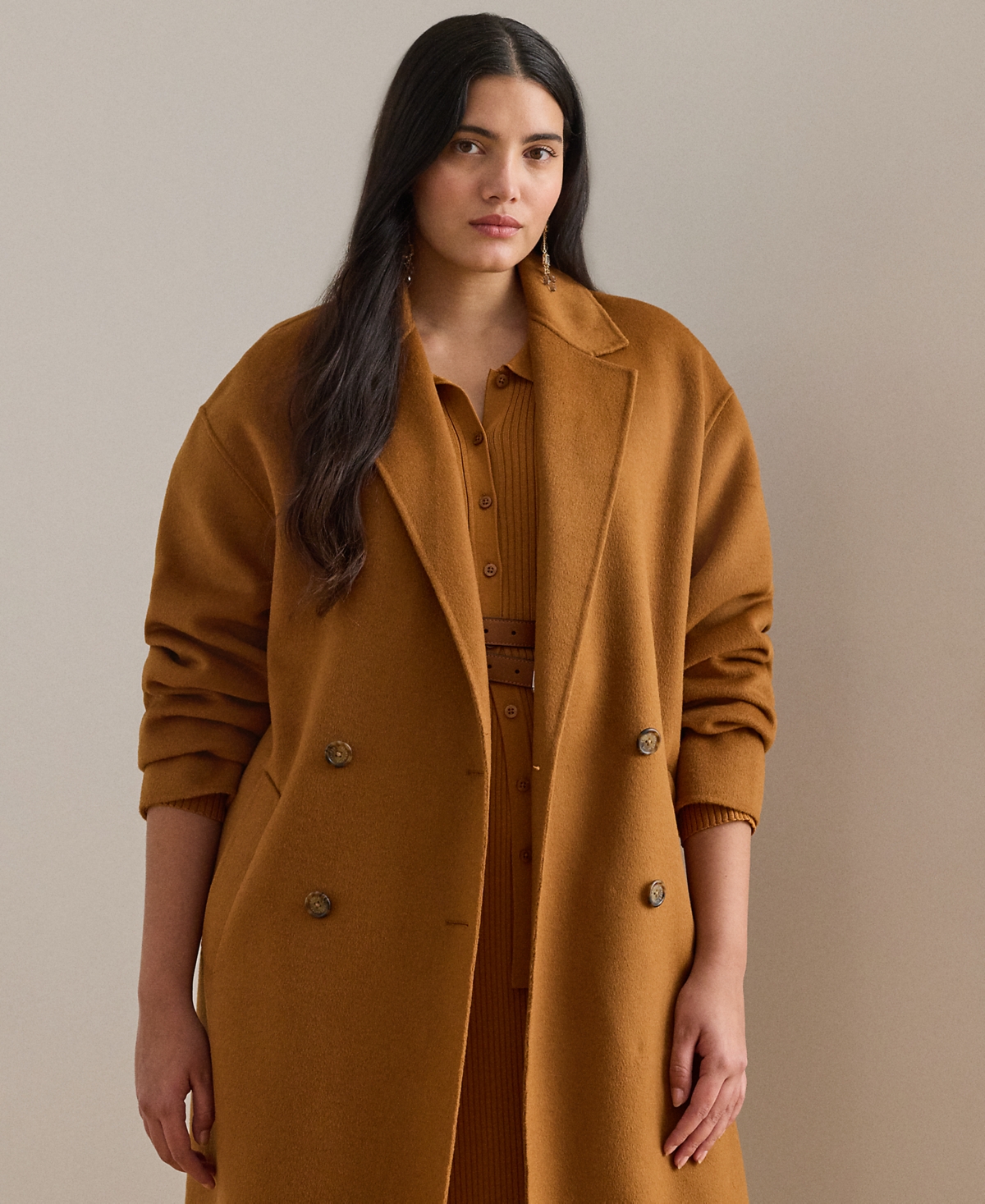 Ralph Lauren Plus Size Double-breasted Cocoon Coat In Brown