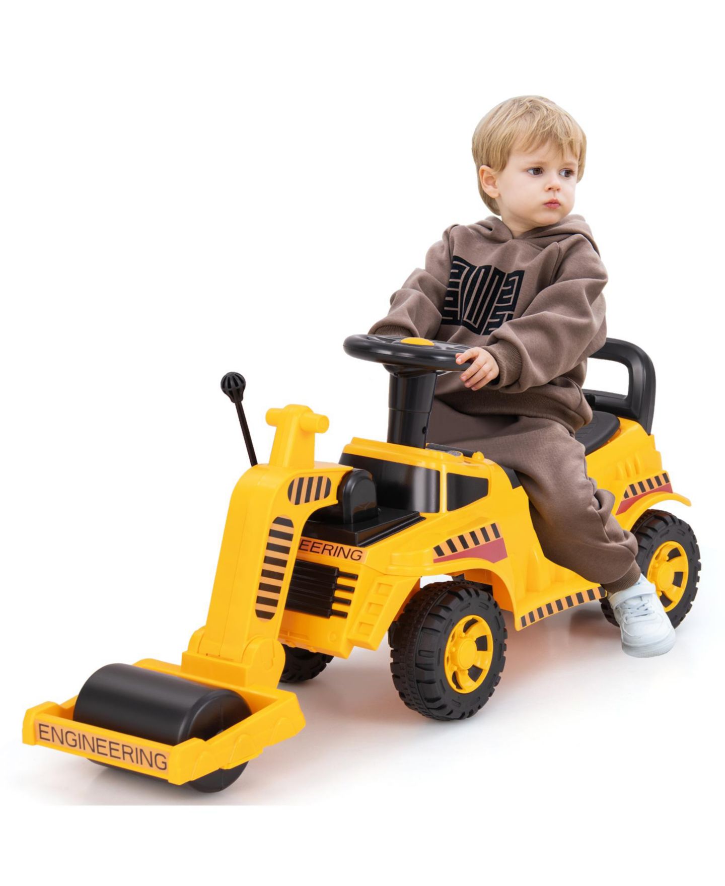 Детская игрушка Gymax Road Roller Adjustable Roller Steering Wheel with Engine Sound Ride-On, 33 lbs Capacity, Ages 19-36 Months, цвет: Жёлтый — фото 1