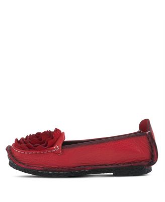 Dezi Hand-Painted Leather, Ombre Finish, Flower Accent, Cushioned Insole, Rubber Outsole – Round Toe Artisan Slip-On Flats