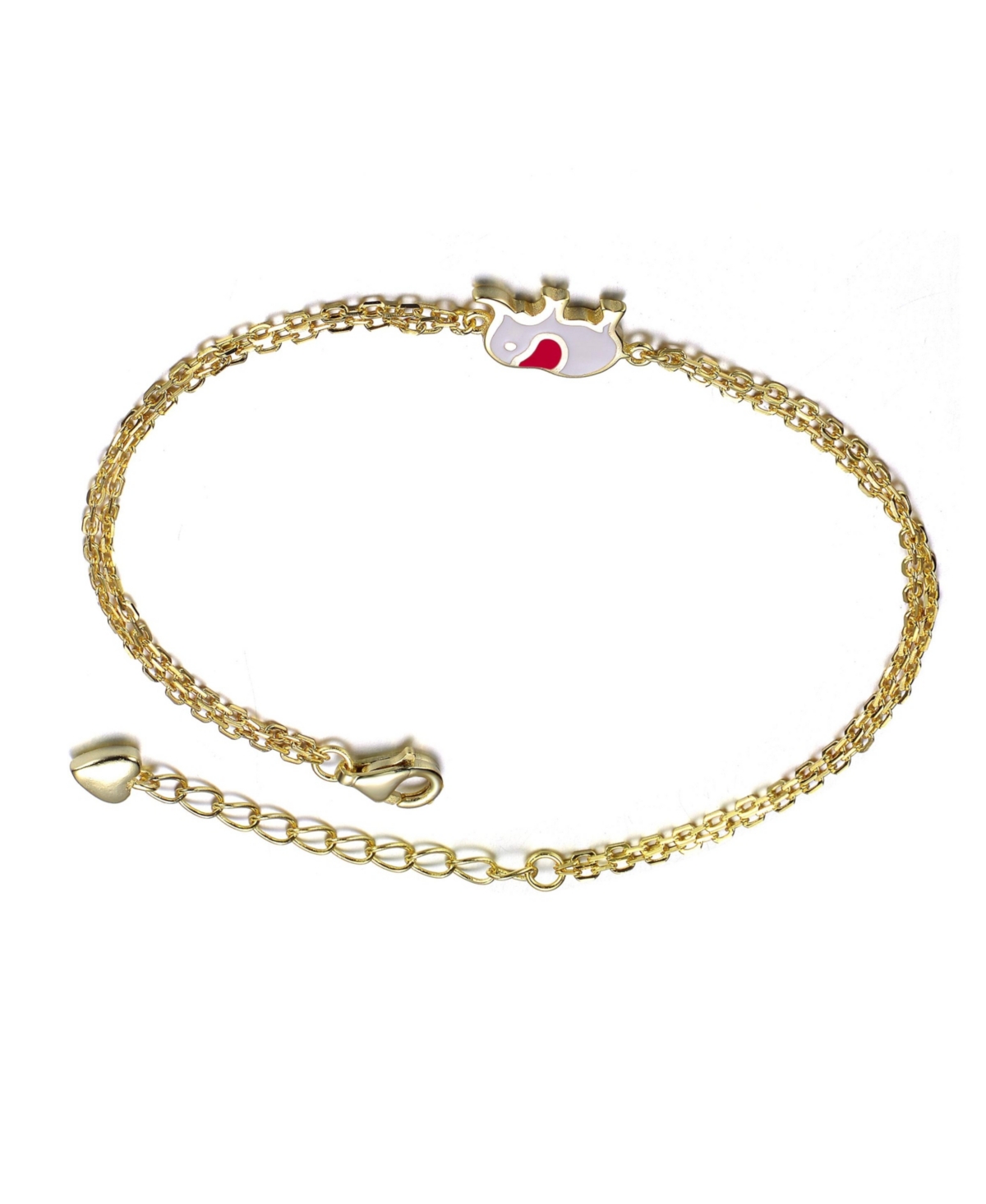 GiGiGirl 14K Gold Plated with Pink & Red Enamel Pig & Heart Bracelet