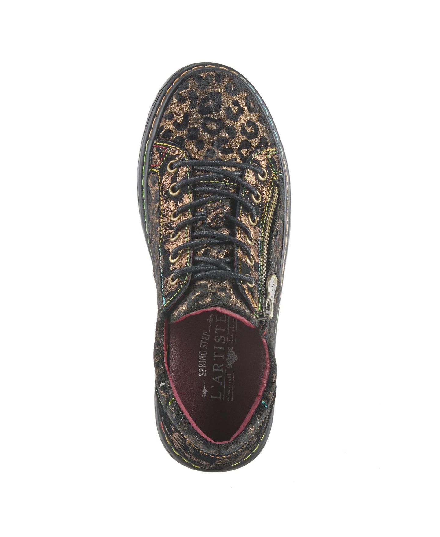 Женские кроссовки L'Artiste L Artiste Danli-Cheeta Hand Painted Leather Platform Sneakers with Metallic Floral Accents and Removable Insole, цвет: Бронзовый разноцветный — фото 3
