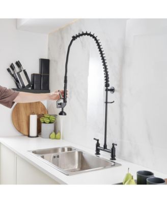 Commercial Restaurant Pull Down 2-Handle Wall Mount Pre-Rinse Spray Utility Kitchen Faucet