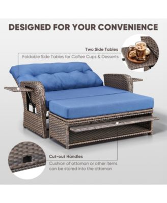 SleekArm 2-Person Wicker Outdoor Day Bed Set Patio Loveseat Sofa Set with Adjustable Backrest Cushions