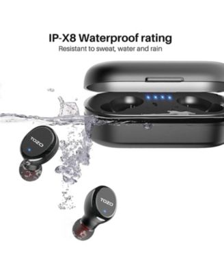 T10S Bluetooth Wireless Earbuds, Waterproof, Touch Controls with Wireless Charging Case - Blue