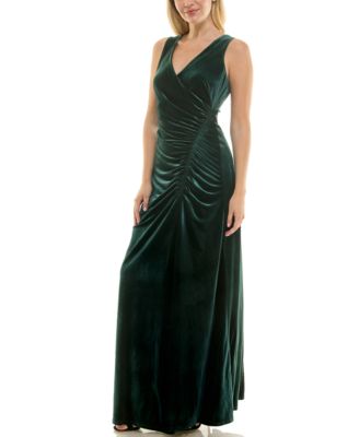 Women's Velvet Side Ruched V-Neck Dress